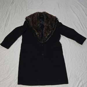 Womens Silver Cloud Fur Collar Pea Coat